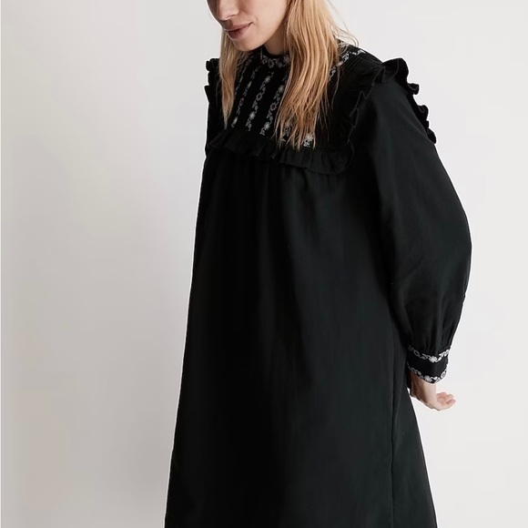 Embroidered-Bib Ruffle Mini Dress - Picture 3 of 6